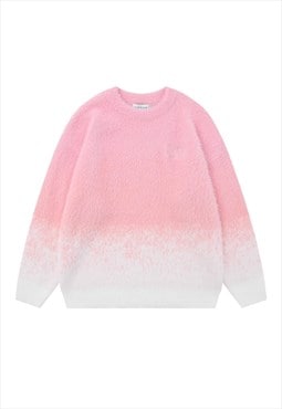 Gradient fluffy sweater tie-dye knitted soft jumper in pink
