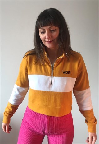VINTAGE STYLE MUSTARD & WHITE CROPPED VANS SWEATSHIRT