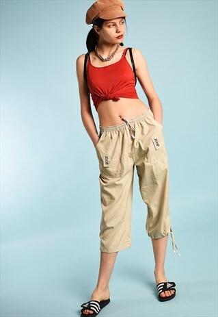 Y2K REGULAR WAIST JOOP CARGO THIN SHORT CUT CAPRI TROUSERS