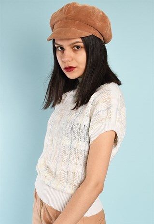70'S RETRO NEUTRAL SHEER MOD KNIT FESTIVAL TOP