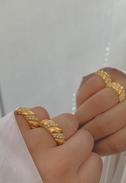Gold Crystal Croissant Ring 