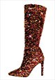 Sequins Pointed Toe Stiletto Knee Boots