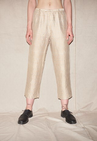 90S TEDDY BOYS 3/4 PUNKY SILK CHECKED UNISEX TROUSERS