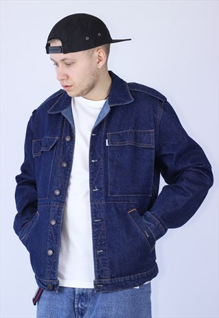 VINTAGE MENS LEVIS WHITE TAB DENIM JACKET WORK WEAR