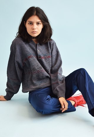 90'S RETRO FAIR ISLE JAZZY KNIT OVERSIZED WOOLLEN JUMPER