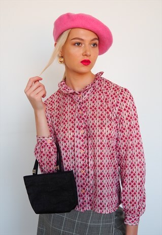 VINTAGE REVIVAL 1980'S PINK PATTERNED NECK TIE BLOUSE