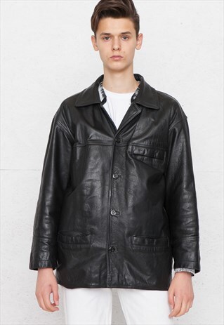 VINTAGE BLACK LEATHER JACKET COAT