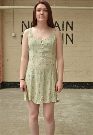 VINTAGE 90S MINT GREEN FLORAL MINI DRESS