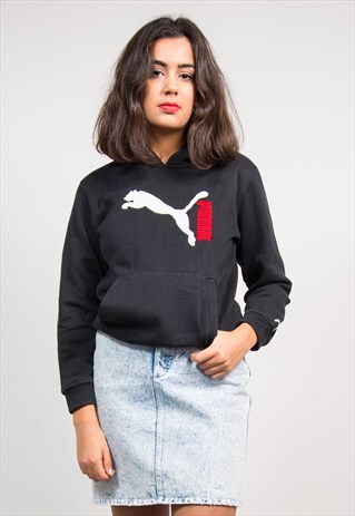 VINTAGE 90'S BLACK PUMA HOODIE SWEATSHIRT