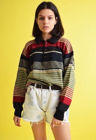 80'S RETRO STRIPED MOD KNITTED WOOL JUMPER TOP