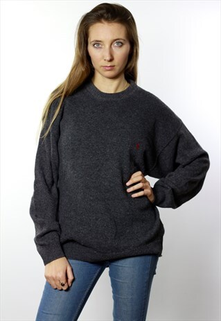 VINTAGE RALPH LAUREN NEW WOOL JUMPER GREY WOMEN