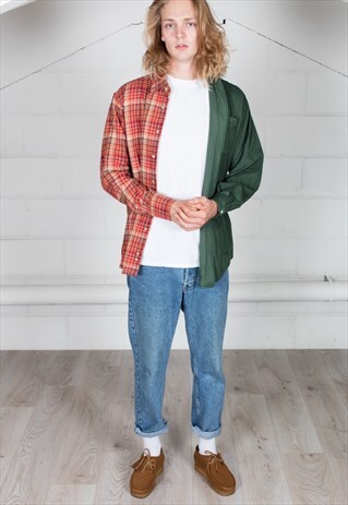 VINTAGE CORD CHECKERED FLANNEL RECONSTRUCTED UNISEX SHIRT