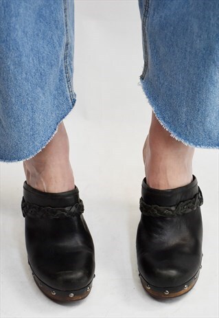 VINTAGE 90S BLACK UGG KAYLEE WOODEN HEEL CLOGS/MULES