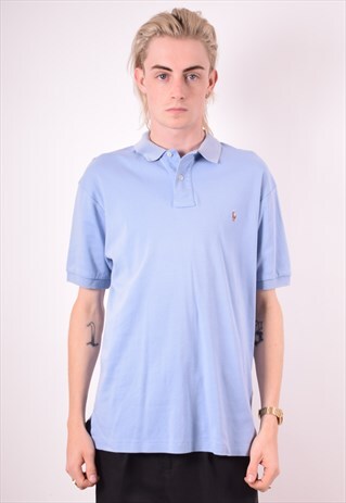 POLO RALPH LAUREN MENS VINTAGE POLO SHIRT MEDIUM BLUE 90S