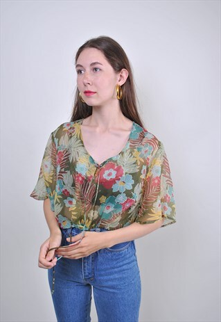 VINTAGE TRANSPARENT FLOWERS BLOUSE, VOCATION SHIRT