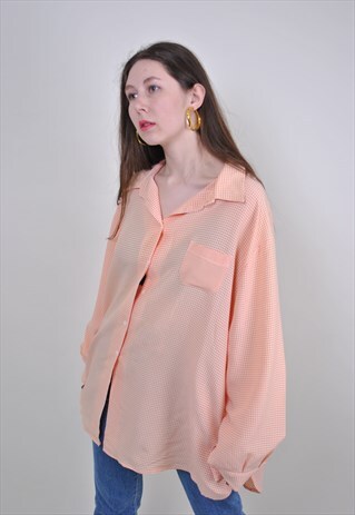 90S PINK PLAID BLOUSE, VINTAGE FRANCE OVERSIZE SHIRT
