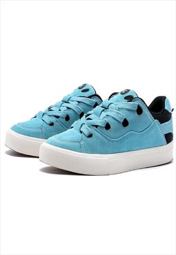 Classic suede sneakers double lace skater shoes in teal blue