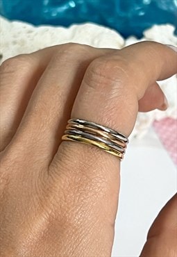 1990s Unisex Tri Tone Stacked Band Ring
