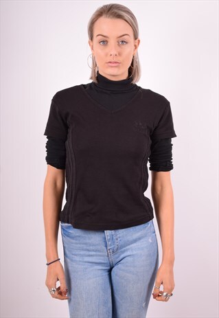 ADIDAS WOMENS VINTAGE T-SHIRT TOP MEDIUM BLACK 90'S