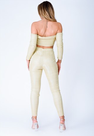 HAVANA GOLD METALLIC GLITTER TWO PIECE LEGGINGS CO-ORD SET