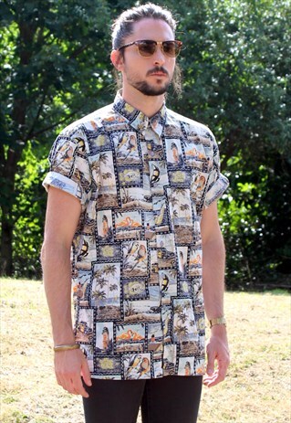 VINTAGE 80S HAWAIIAN USA SHIRT - LARGE - FESTIVAL