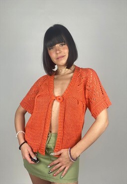 Vintage 00s Crochet Summer Cardigan in orange