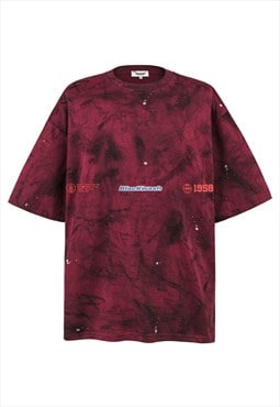 Red tie-dye t-shirt motorsports top racing logo tee gradient