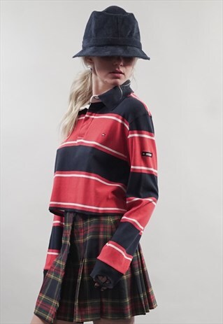 VINTAGE 90'S TOMMY HILFIGER REWORKED STRIPED CROP POLO TOP