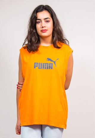 90'S VINTAGE BRIGHT ORANGE PUMA VEST TOP T-SHIRT