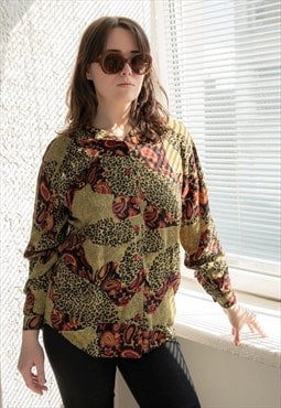 Vintage Green/Red Animal Print Viscose Shirt