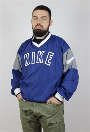 VINTAGE 90S NIKE NYLON SWEATSHIRT V-NECK BIG LOGO