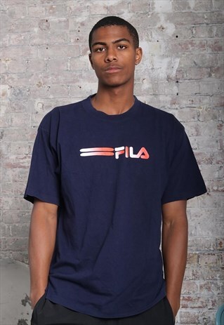 VINTAGE FILA BIG LOGO SPELLOUT T-SHIRT NAVY BLUE
