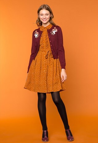 MAROON HUMMINGBIRD EMBROIDERED CARDIGAN