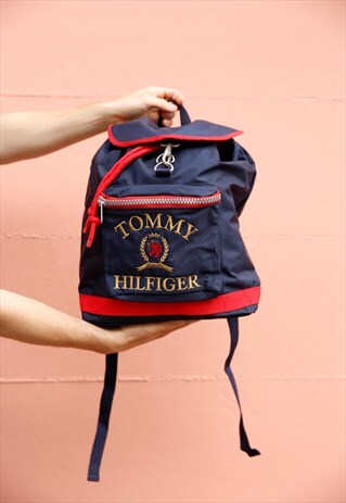 VINTAGE 90S TOMMY HILFIGER LOGO BACKPACK BAG BLUE LOGO
