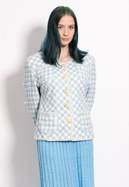 Vintage 90s cute plaid cardigan in light blue / white
