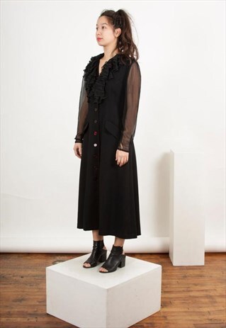 MESH BUTTON UP DRESS / VINTAGE BLACK SEE THROUGH DRESS