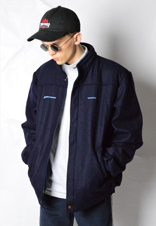 VINTAGE 90S NAVY BLUE WOOL VOLVO JACKET