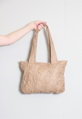 VINTAGE 1980'S BEIGE 'WOVEN' LEATHER SHOULDER BAG