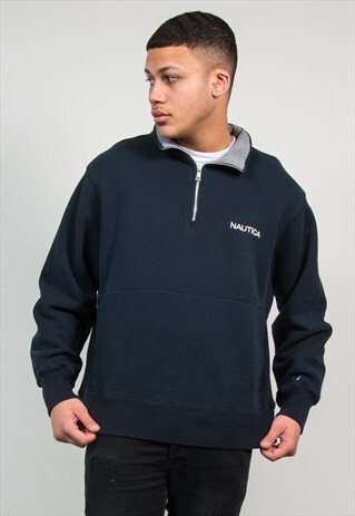 NAUTICA QUARTER ZIP SWEATSHIRT NAVY BLUE SWEATER