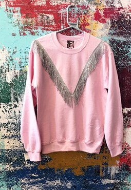 Pastel Pink Christmas Jumper with Silver Fringe