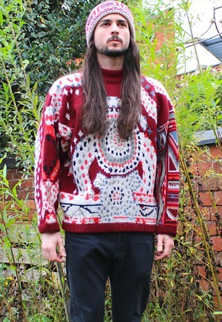 VINTAGE 80S SHERPA KNIT JUMPER - MEDIUM - ICELANDIC SHERPA
