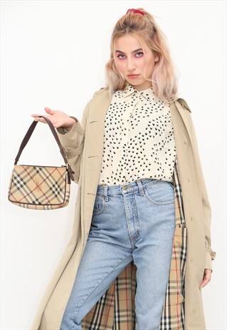 Y2K BURBERRY BEIGE NOVA CHECK MINI PURSE W/ LEATHER STRAP