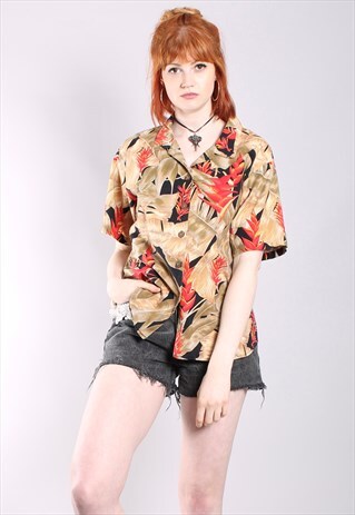 VINTAGE 80S HAWAIIAN TROPICAL PATTERNED FESTIVAL SHIRT