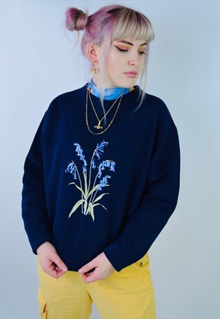 VINTAGE FLORAL EMBROIDERED BLUEBELL SWEATSHIRT