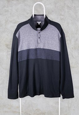 Vintage Calvin Klein Sweatshirt Striped Black Grey XL