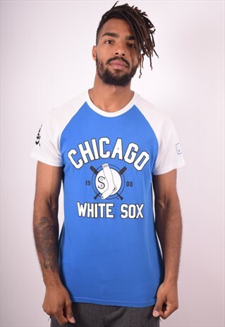 MAJESTIC MENS VINTAGE WHITE SOX T-SHIRT TOP SMALL BLUE 90S