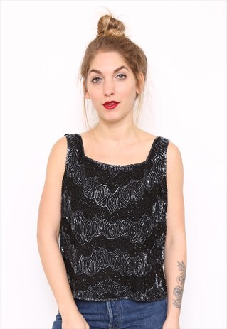 VINTAGE 90S SILK EMBELLISHED SEQUIN PARTY TOP