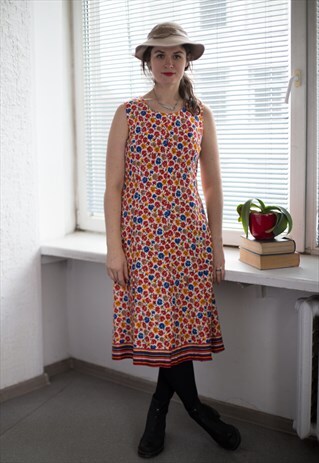 VINTAGE 80'S MULTI COLOUR FLOWER PATTERNED DRESS
