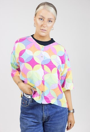 VINTAGE 90S COLOURFUL PATTERNED SHORT SLEEVE SHIRT