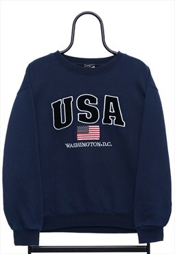 Vintage USA Spellout Navy Sweatshirt Womens